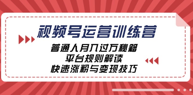 视频号运营训练营：普通人月入过万秘籍，平台规则解读，快速涨粉与变现-金易项目网