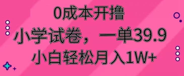0成本开撸，小学试卷，一单39.9，小白轻松月入1W+-金易项目网