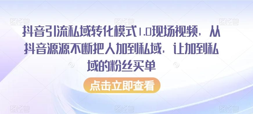 抖音引流私域转化模式1.0现场视频，从抖音源源不断把人加到私域，让加到私域的粉丝买单-金易项目网