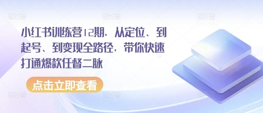 小红书训练营12期，从定位、到起号、到变现全路径，带你快速打通爆款任督二脉-金易项目网