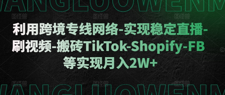 利用跨境专线网络-实现稳定直播-刷视频-搬砖TikTok-Shopify-FB等实现月入2W+【揭秘】-金易项目网