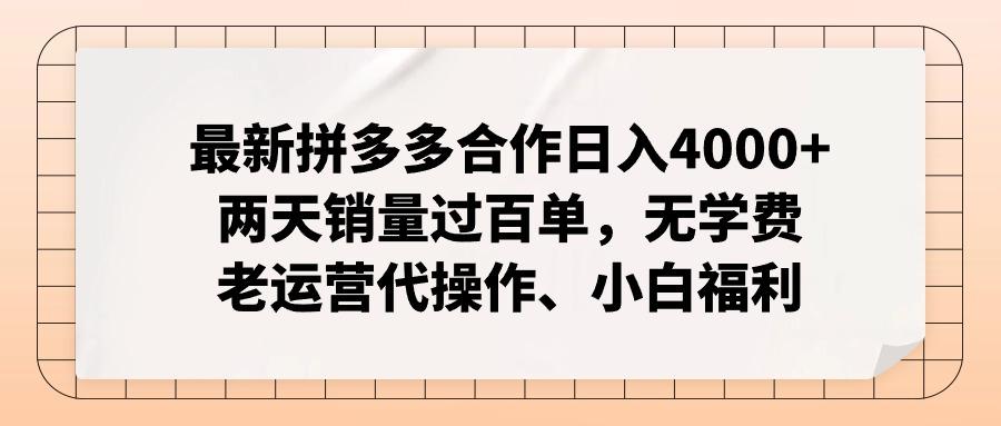 最新拼多多合作日入4000+两天销量过百单，无学费、老运营代操作、小白福利-金易项目网