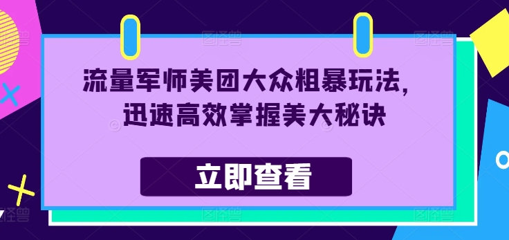 流量军师美团大众粗暴玩法，迅速高效掌握美大秘诀-金易项目网