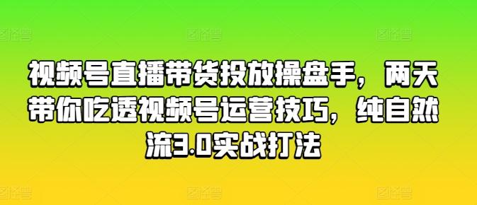 视频号直播带货投放操盘手，两天带你吃透视频号运营技巧，纯自然流3.0实战打法-金易项目网