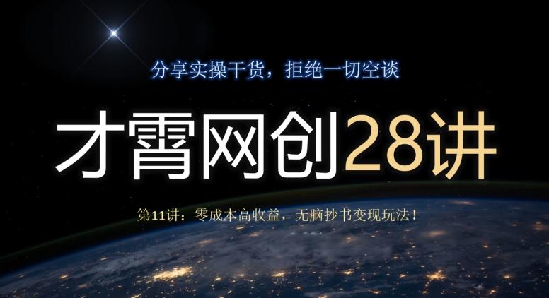才霄网创28讲第11讲：零成本高收益，无脑抄书变现玩法！-金易项目网