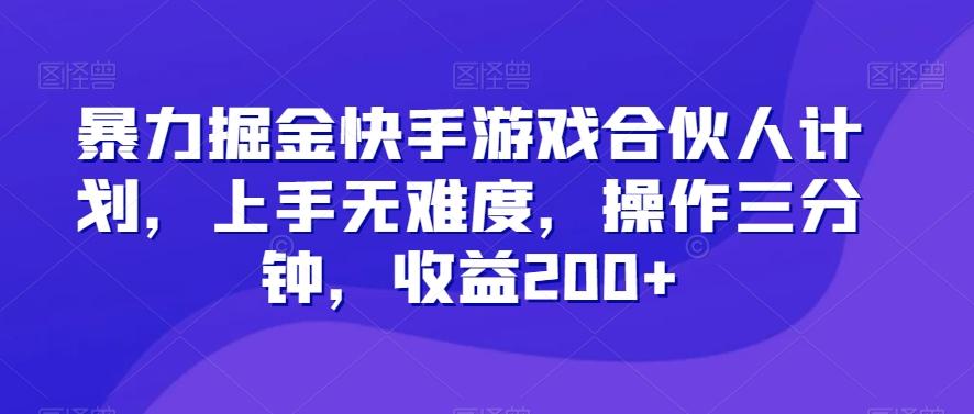 暴力掘金快手游戏合伙人计划，上手无难度，操作三分钟，收益200+-金易项目网