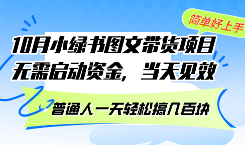 10月份小绿书图文带货项目 无需启动资金 当天见效 普通人一天轻松搞几百块-金易项目网