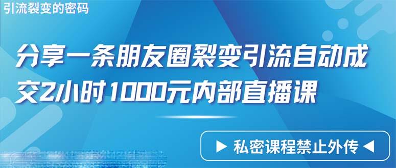 (9850期)仅靠分享一条朋友圈裂变引流自动成交2小时1000内部直播课程-金易项目网