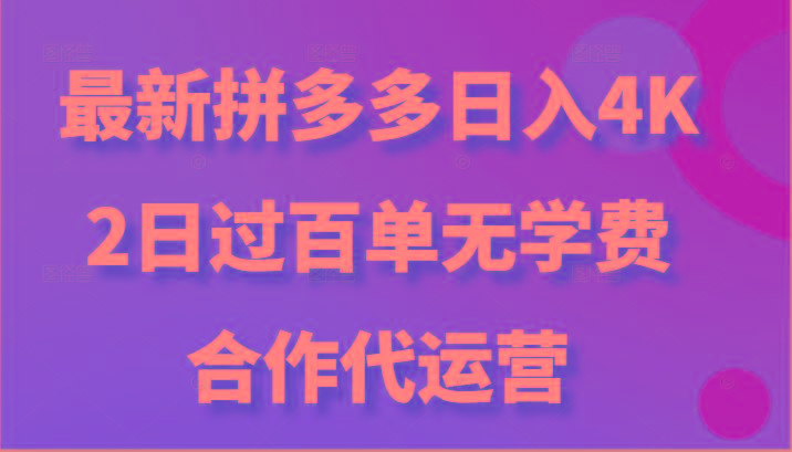最新拼多多，日入4K+，2日过百单无学费，合作代运营-金易项目网