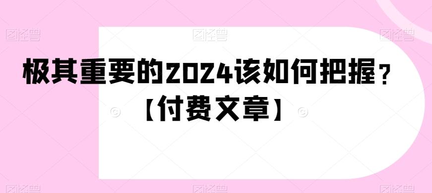 极其重要的2024该如何把握？【付费文章】-金易项目网