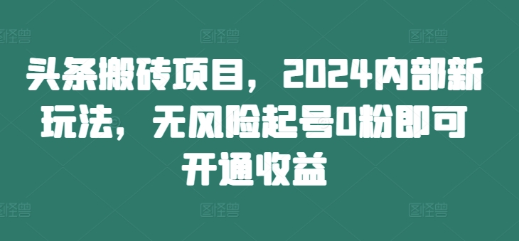 头条搬砖项目，2024内部新玩法，无风险起号0粉即可开通收益-金易项目网