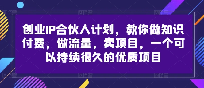 创业IP合伙人计划，教你做知识付费，做流量，卖项目，一个可以持续很久的优质项目-金易项目网