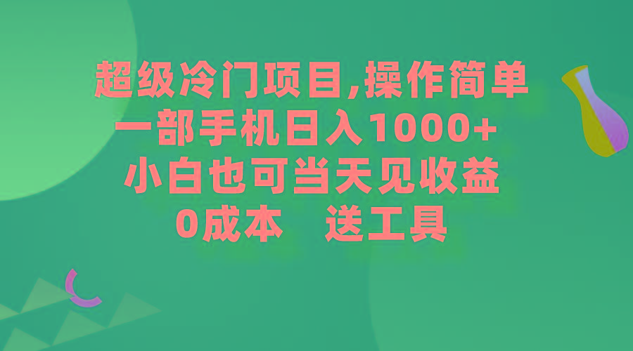 (9291期)超级冷门项目,操作简单，一部手机轻松日入1000+，小白也可当天看见收益-金易项目网