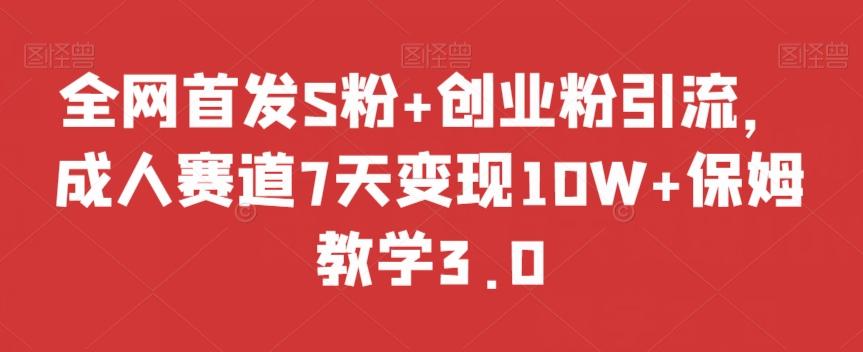 全网首发S粉+创业粉引流，成人赛道7天变现10W+保姆教学3.0【揭秘】-金易项目网