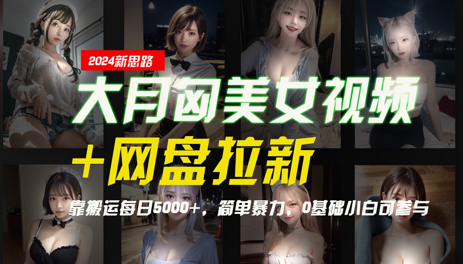 【新思路】大月匈美女视频+网盘拉新，靠搬运每日5000+，简单暴力，0基础小白可参与-金易项目网