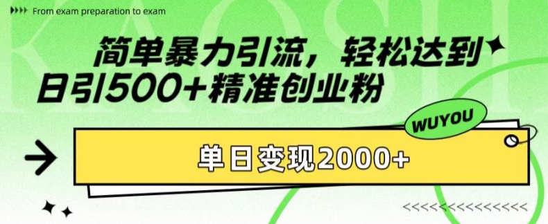 简单暴力引流，轻松达到日引500+精准创业粉，单日变现2k【揭秘】-金易项目网