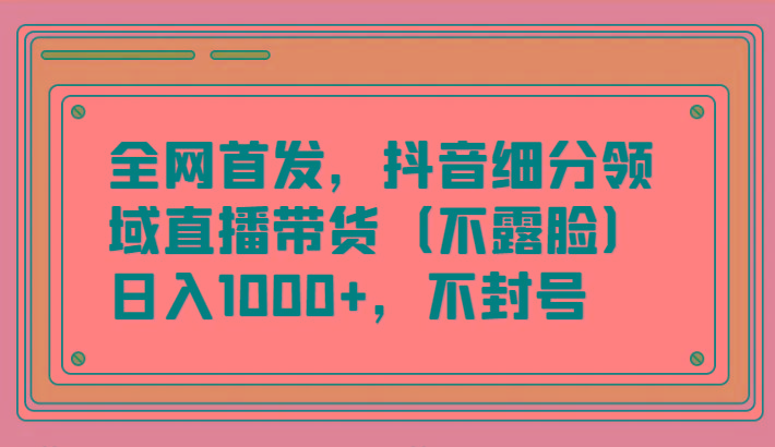 全网首发，抖音细分领域直播带货(不露脸)项目，日入1000+，不封号-金易项目网