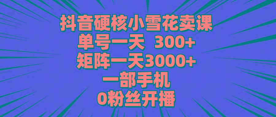 (9551期)抖音硬核小雪花卖课，单号一天300+，矩阵一天3000+，一部手机0粉丝开播-金易项目网