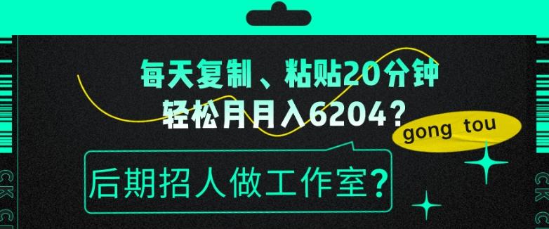 每天复制、粘贴20分钟，轻松月入6204？后期招人做工作室？-金易项目网
